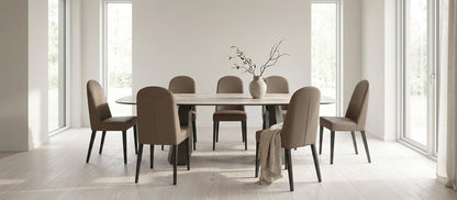 Classic Sand Extendable Dining Table with Upholstered Side Chairs and Extension Leaves