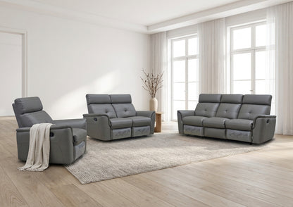 Classic Dark Grey Reclining Living Room Set with Manual Recliners and Italian Leather Upholstery