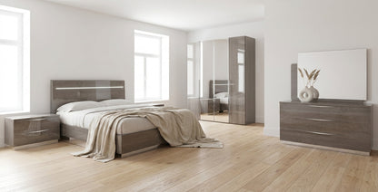 Sleek Silver Birch Bedroom Set with Integrated Headboard Lighting and Mirrored Wardrobe