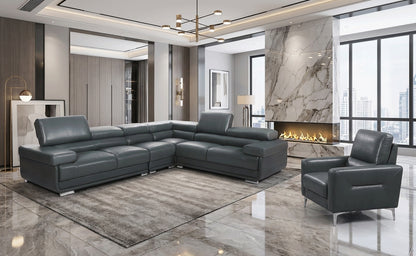 Classic Dark Grey Sectional with Adjustable Headrests and Reversible Accent Chair
