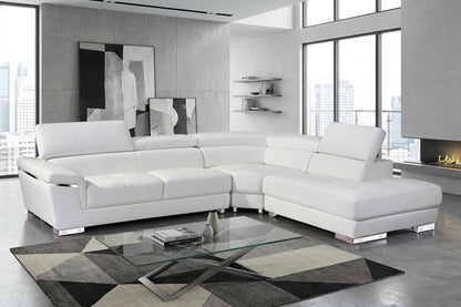Classic White Sectional with Adjustable Headrests and Chrome Legs