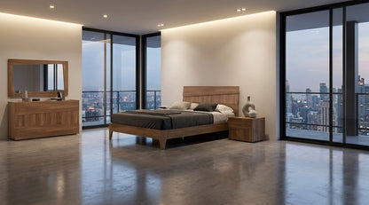 Contemporary Walnut Bedroom Set with Platform Bed and Nightstands